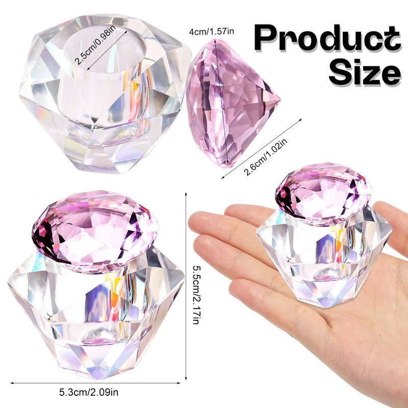 MAJOR DIJIT Nail Dappen Dish with Lid Diamond Styling Design Crystal Glass Monomer Dampen Dish Holder for Nail Acrylic Liquid & Powder (6) - Image 3